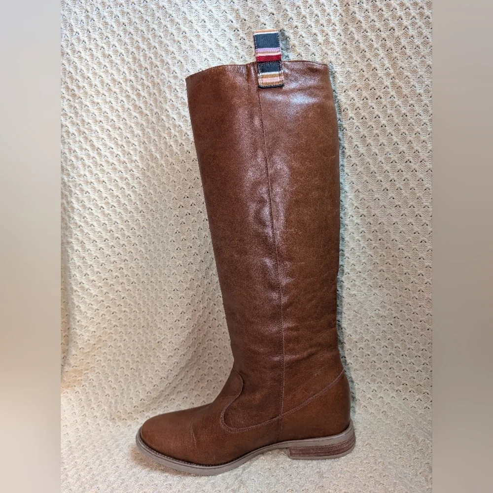 Anthropologie Cognac Leather Tall Pull On Riding Boots Womens Size 9